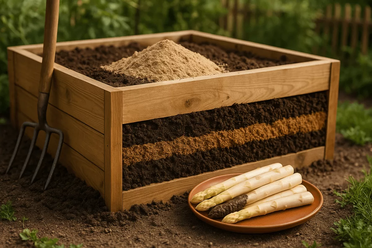 Hochbeet Erdmischung für Spargel mit Sand Kompost und Gartenerde