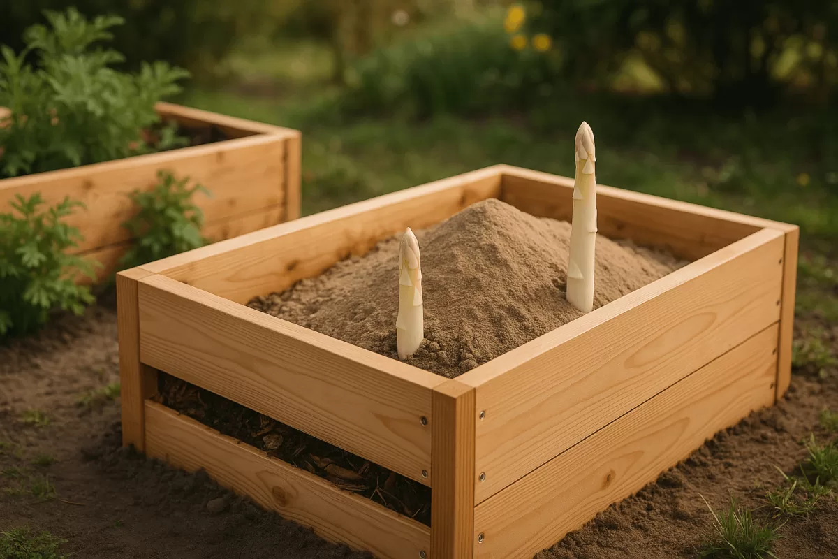 Hochbeet Holzkonstruktion mit Bemaßung für Tiefe und Breite
