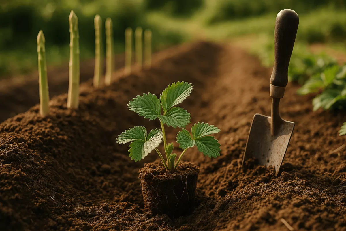 Mehrjährige Erdbeerpflanzen Spargelbeet Mischkultur gesunder Boden Garten