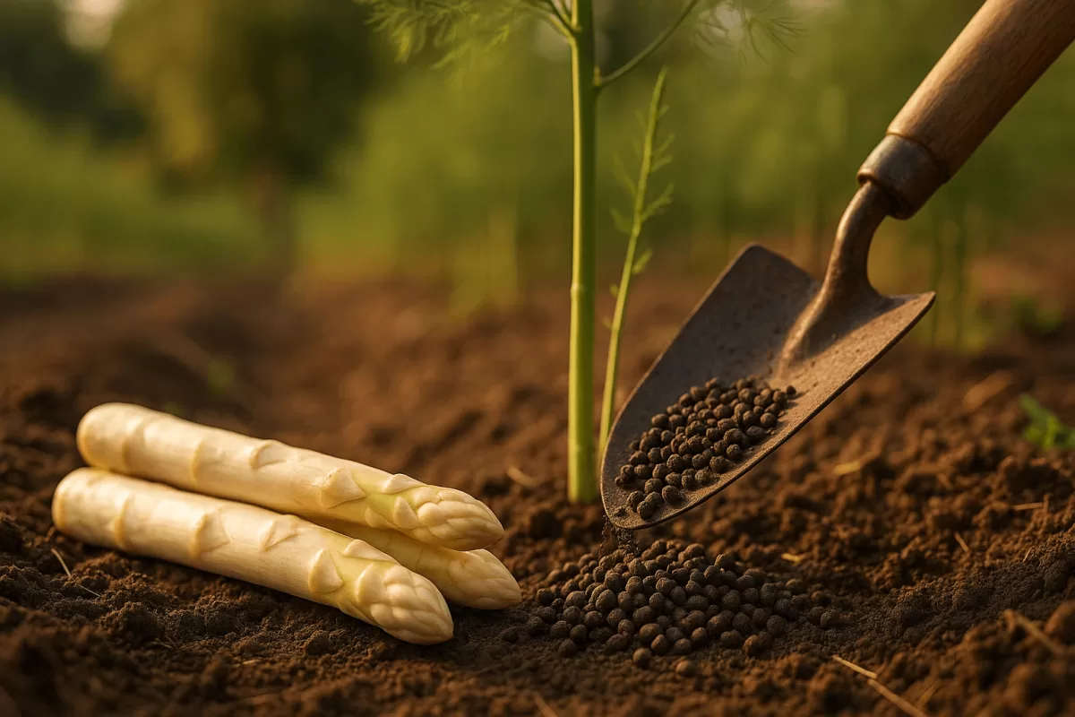Spargel düngen nach ernte mit organischem Dünger im Garten