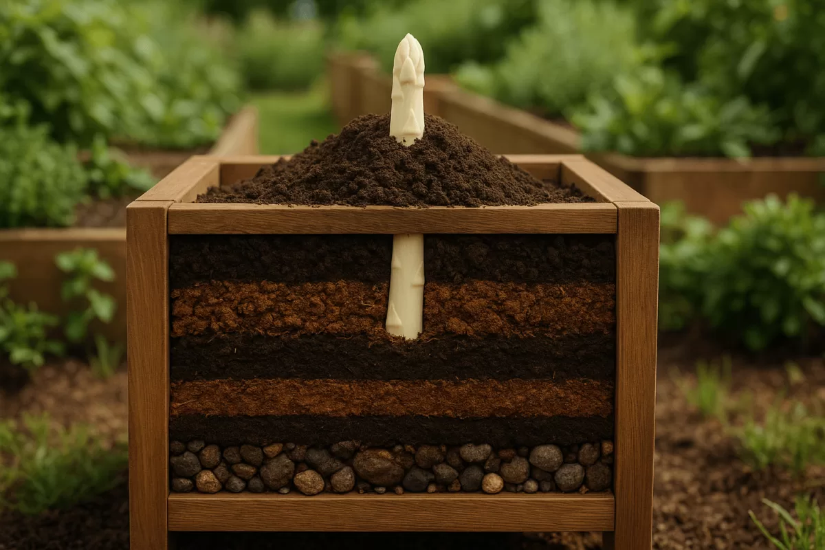 spargel hochbeet schichten Aufbau mit verschiedenen Erdschichten Querschnitt