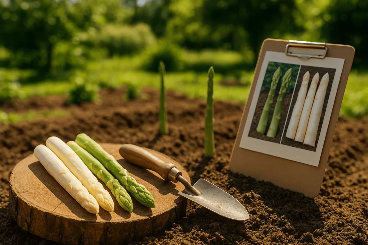 Spargelbeet im deutschen Garten, sonniger Standort