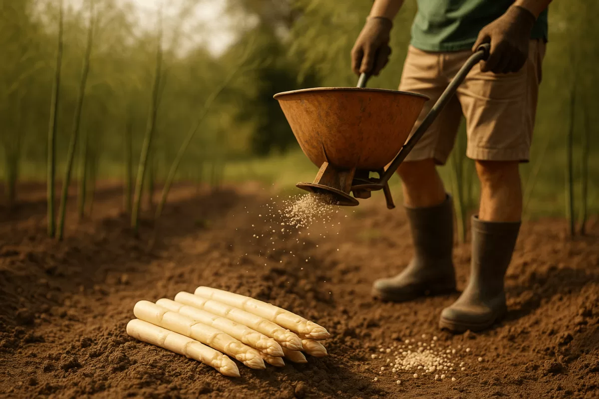 Spargelbeet wird im Sommer nach der Ernte gedüngt