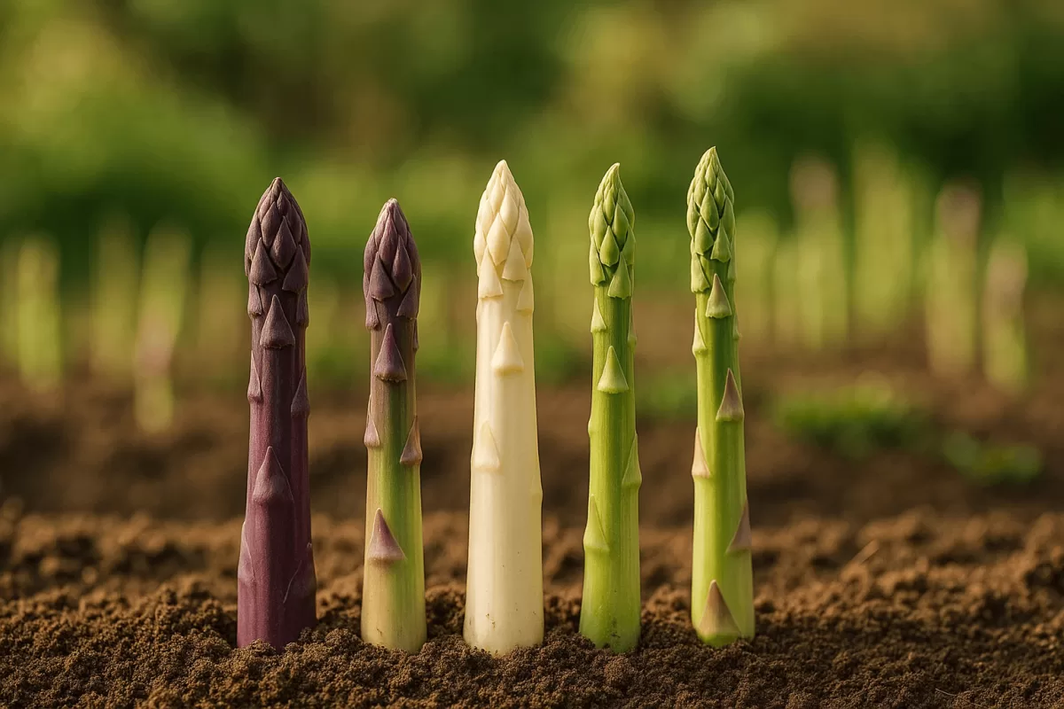 Wählt Spargel seinen Garten, verschiedene Sorten nebeneinander im Beet